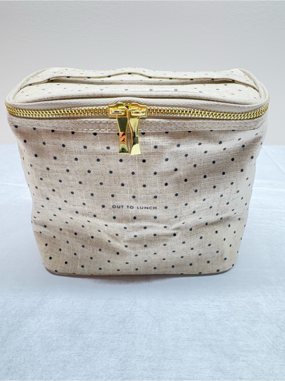 Kate Spade New York Out To Lunch Beige Black Polka Dotted Insulated Tote Bag